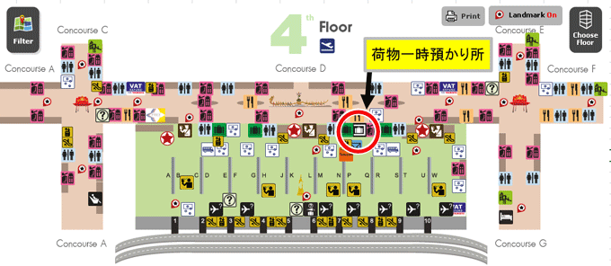 スワンナプーム空港　ターミナル4階フロア　荷物一時預かり所地図