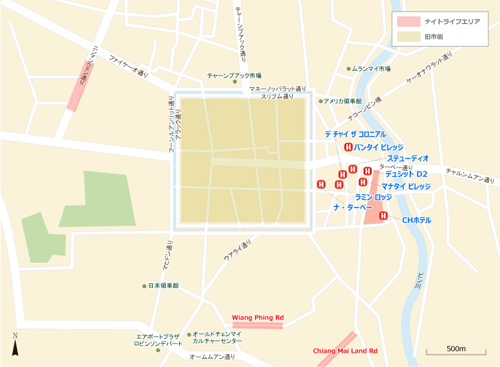 チェンマイ ホテル - ナイトバザール マップ/地図
